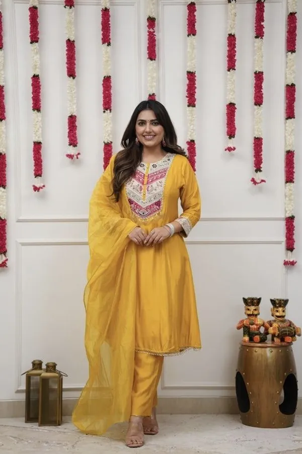 Yellow_Cotton_Embroidered_Kurta_Trouser_Dupatta_Set_For_Women