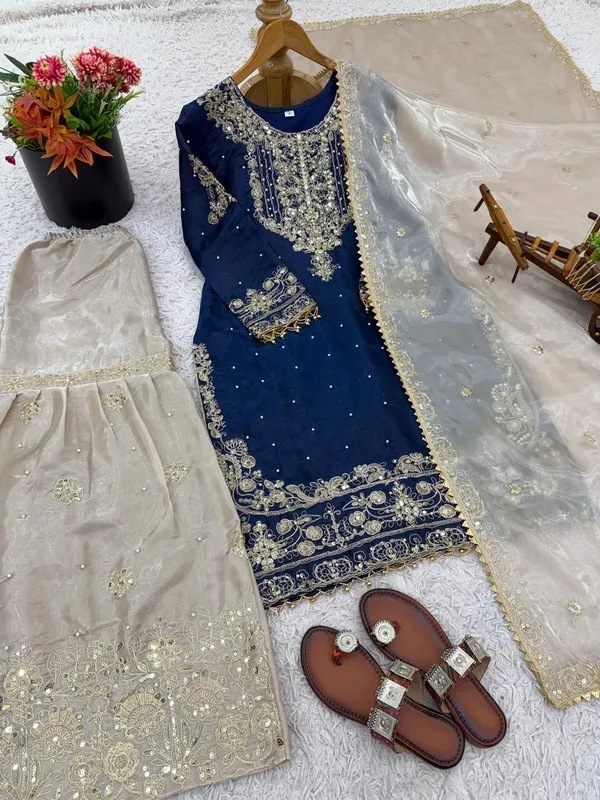 Dark_Blue_Cotton_Embroidered_Embellished_Kurta_Set_For_Women