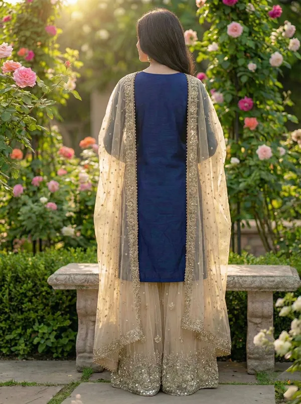 Dark_Blue_Cotton_Embroidered_Embellished_Kurta_Set_For_Women