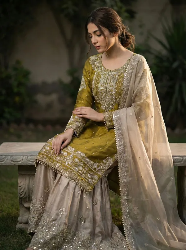 Mustard_Gmy_Silk_Straight_Embroidered_Kurta_Set_For_Women