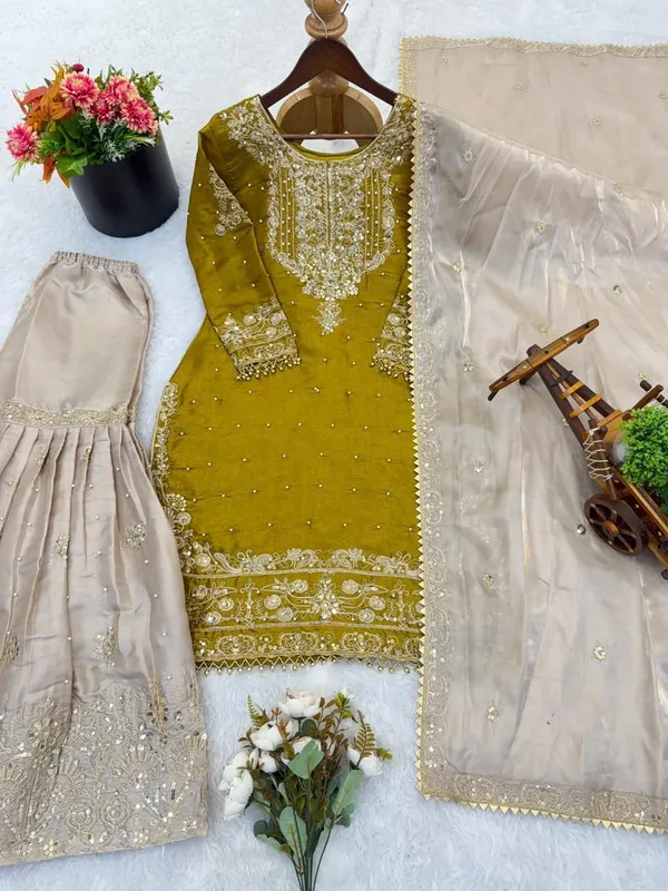 Mustard_Gmy_Silk_Straight_Embroidered_Kurta_Set_For_Women