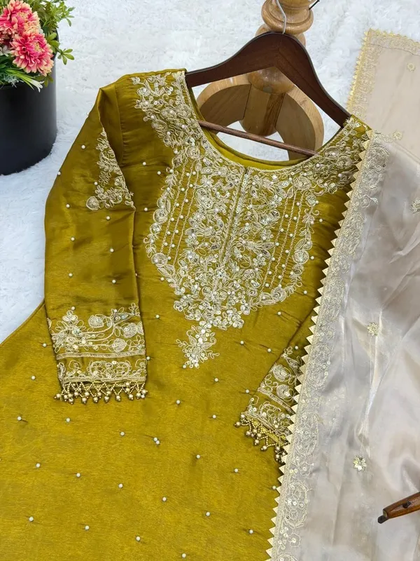 Mustard_Gmy_Silk_Straight_Embroidered_Kurta_Set_For_Women