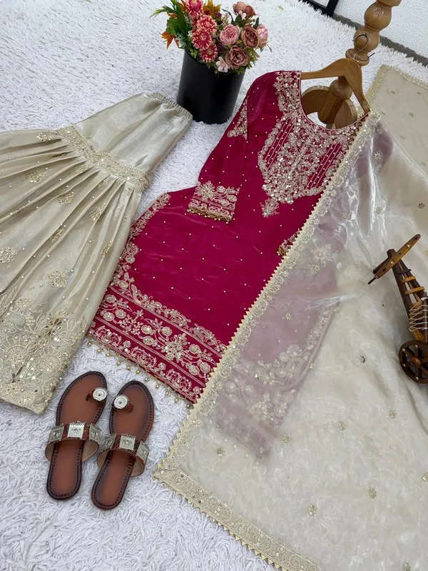 Pink_Gmy_Silk_Embroidered_Embellished_Kurta_Trouser_Dupatta_Set_For_Women