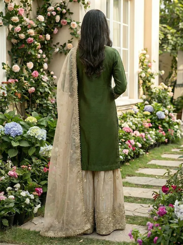 Green_Heavy_Silk_Embroidered_Sequin_Kurta_Set_For_Women