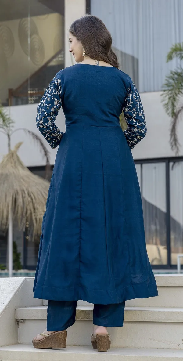 Blue_Vichitra_Silk_Embroidered_Straight_Kurta_Trouser_Dupatta_Set_For_Women