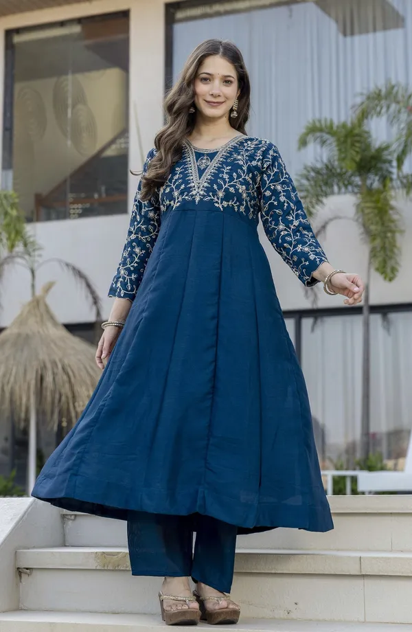 Blue_Vichitra_Silk_Embroidered_Straight_Kurta_Trouser_Dupatta_Set_For_Women