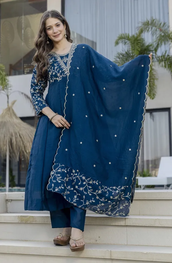 Blue_Vichitra_Silk_Embroidered_Straight_Kurta_Trouser_Dupatta_Set_For_Women