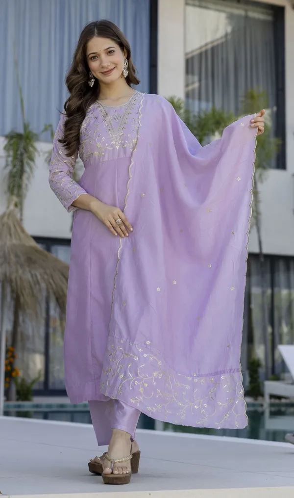 Peach_Vichitra_Silk_Embroidered_Straight_Kurta_Set_For_Women