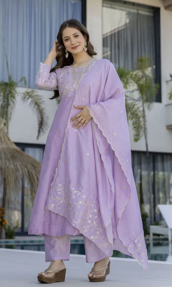 Peach_Vichitra_Silk_Embroidered_Straight_Kurta_Set_For_Women