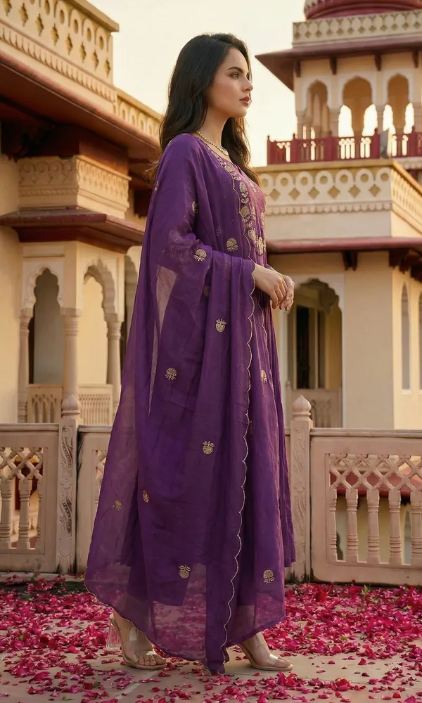 Purple_Chanderi_Silk_Embroidered_Yoke_Kurta_Pant_Dupatta_Set_For_Women