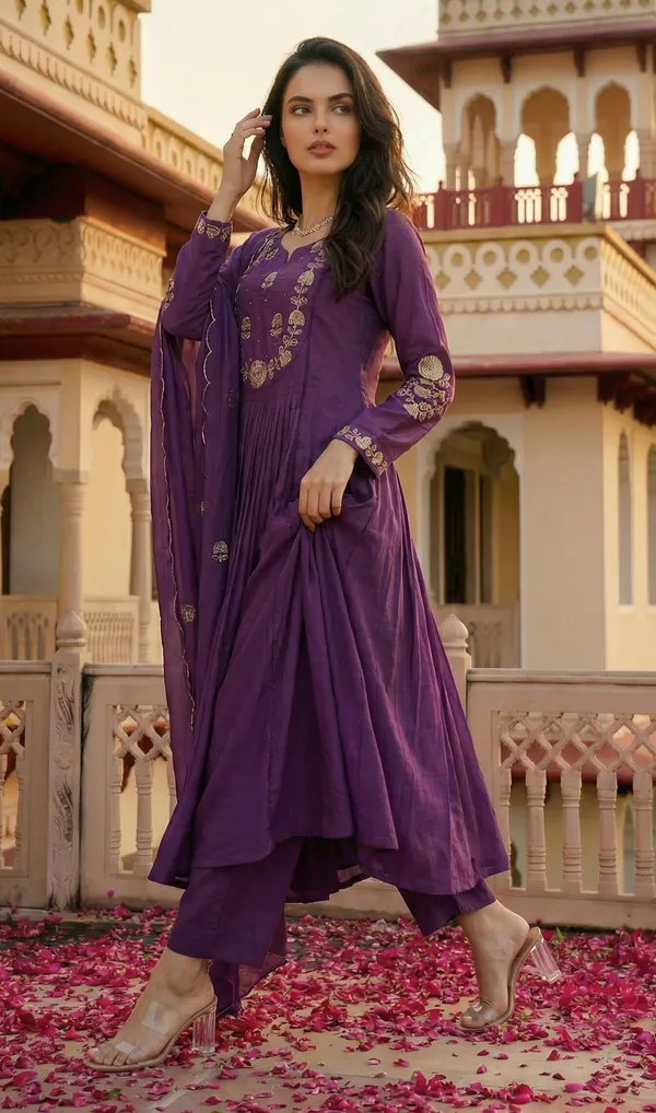 Purple_Chanderi_Silk_Embroidered_Yoke_Kurta_Pant_Dupatta_Set_For_Women