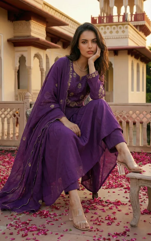 Purple_Chanderi_Silk_Embroidered_Yoke_Kurta_Pant_Dupatta_Set_For_Women