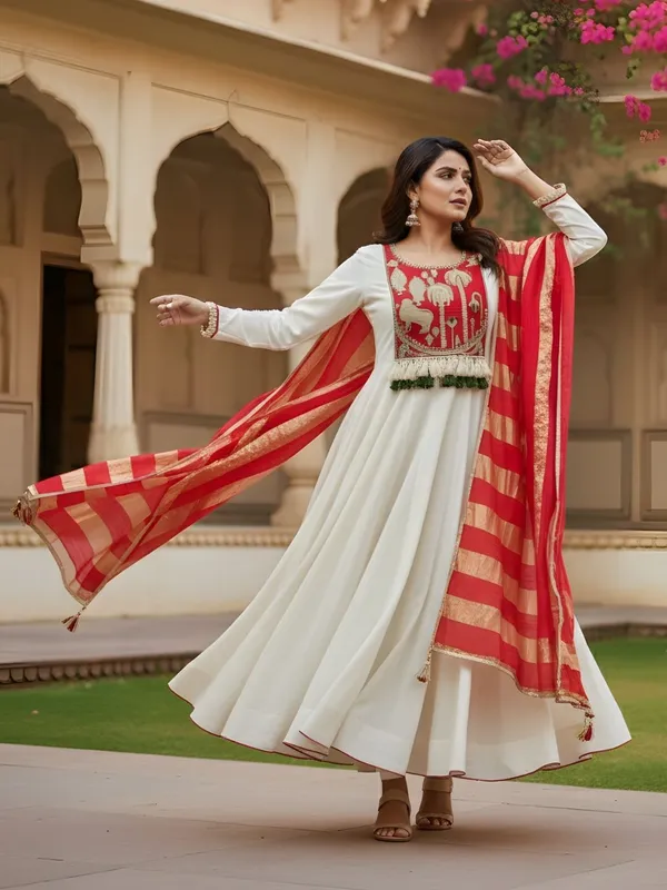 Red_Cotton_Straight_Embroidered_Yoke_Tassel_Kurta_Set_For_Women