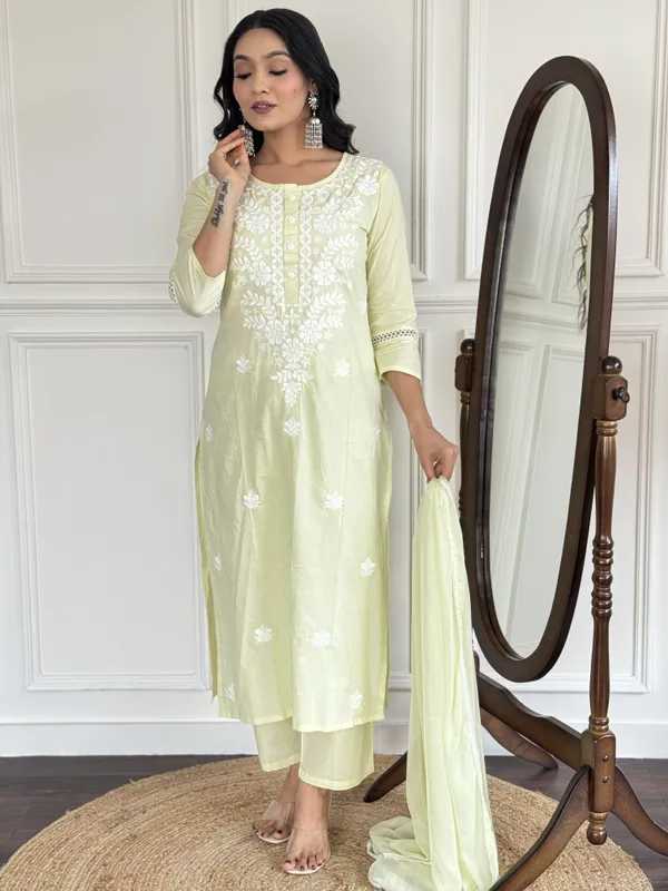 Light_Yellow_Cotton_Embroidered_Kurta_Set_For_Women
