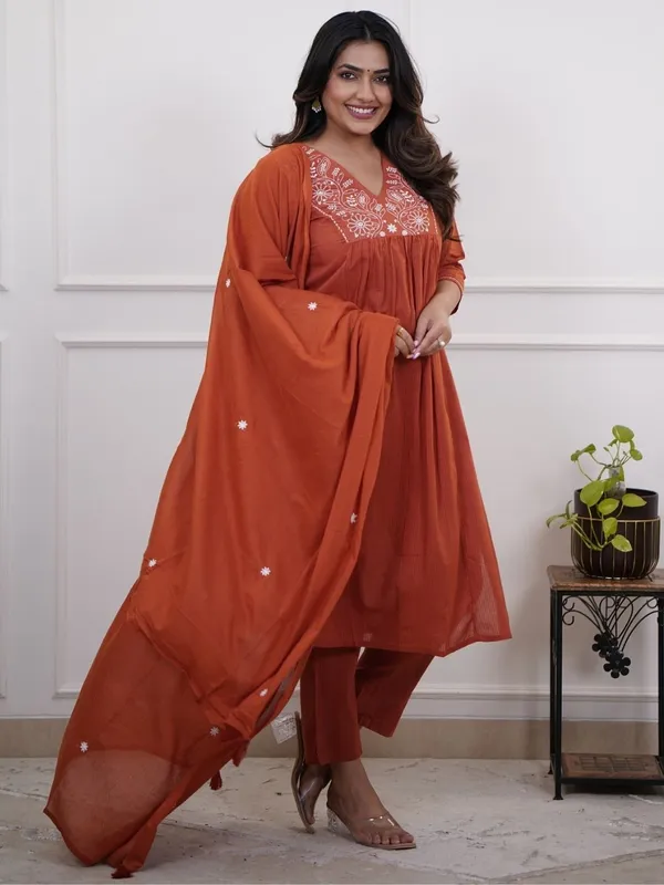 Orange_Cotton_Straight_Embroidered_Kurta_Set_For_Women