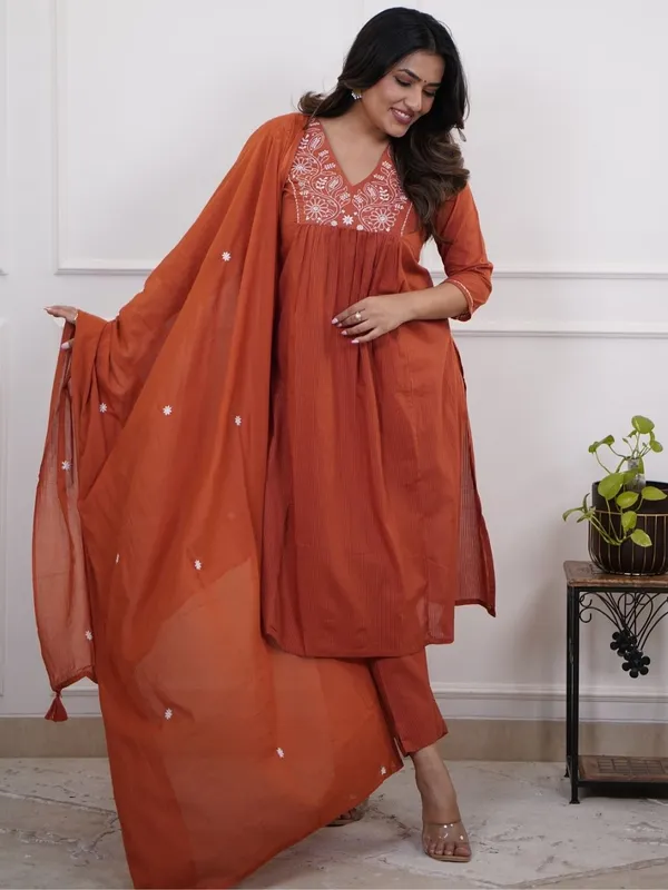 Orange_Cotton_Straight_Embroidered_Kurta_Set_For_Women