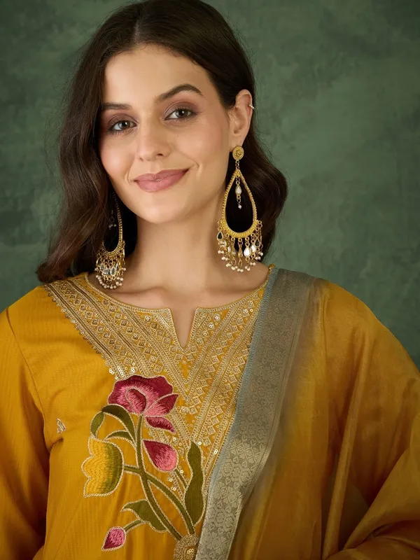 Yellow_Rayon_Embroidered_Kurta_Pant_Dupatta_Set_For_Women