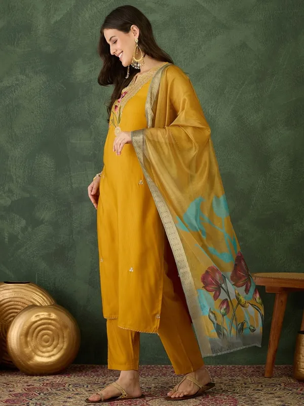Yellow_Rayon_Embroidered_Kurta_Pant_Dupatta_Set_For_Women