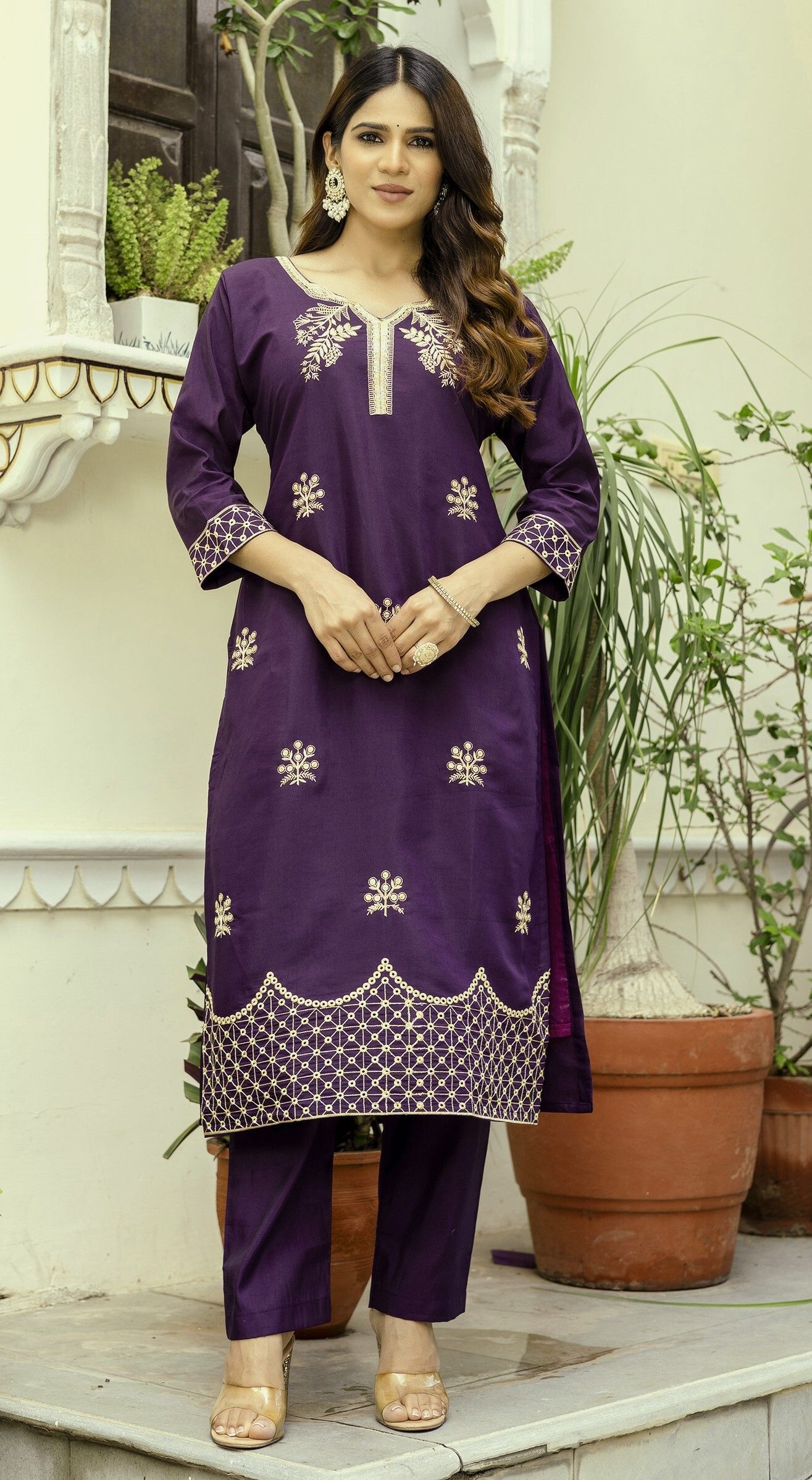 Purple_Cotton_Embroidered_Kurta_With_Pant_&_Dupatta_For_Women