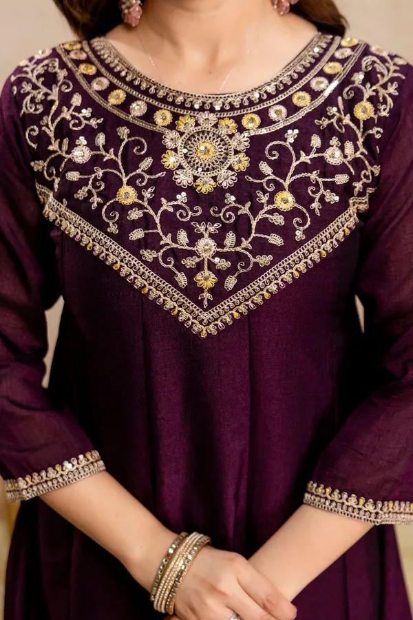 Purple_Vichitra_Silk_Embroidered_Anarkali_Kurta_Set_For_Women