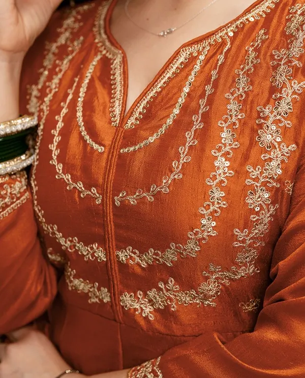 Orange_Cotton_Anarkali_Embroidered_Kurta_With_Bottom_&_Dupatta_For_Women