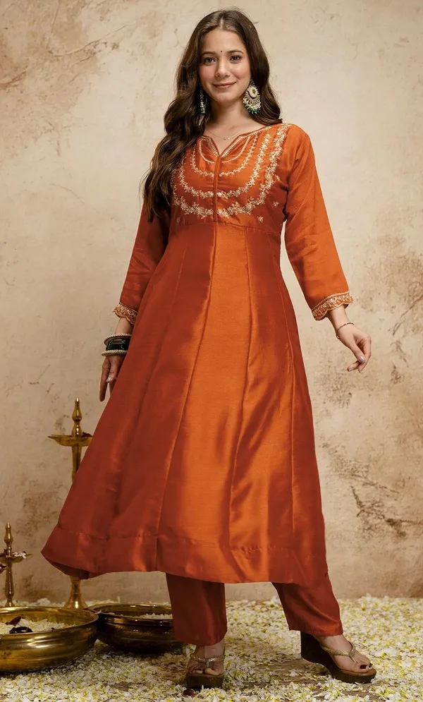 Orange_Cotton_Anarkali_Embroidered_Kurta_With_Bottom_&_Dupatta_For_Women