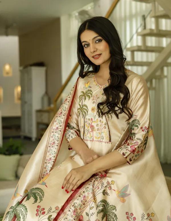 Beige_Viscose_Assam_Silk_Straight_Embroidered_Kurta_Set_For_Women