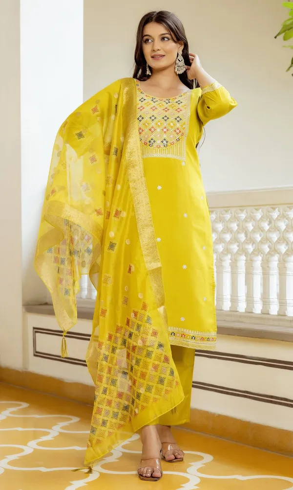 Yellow_Viscose_Assam_Silk_Straight_Embroidered_Kurta_Set_For_Women