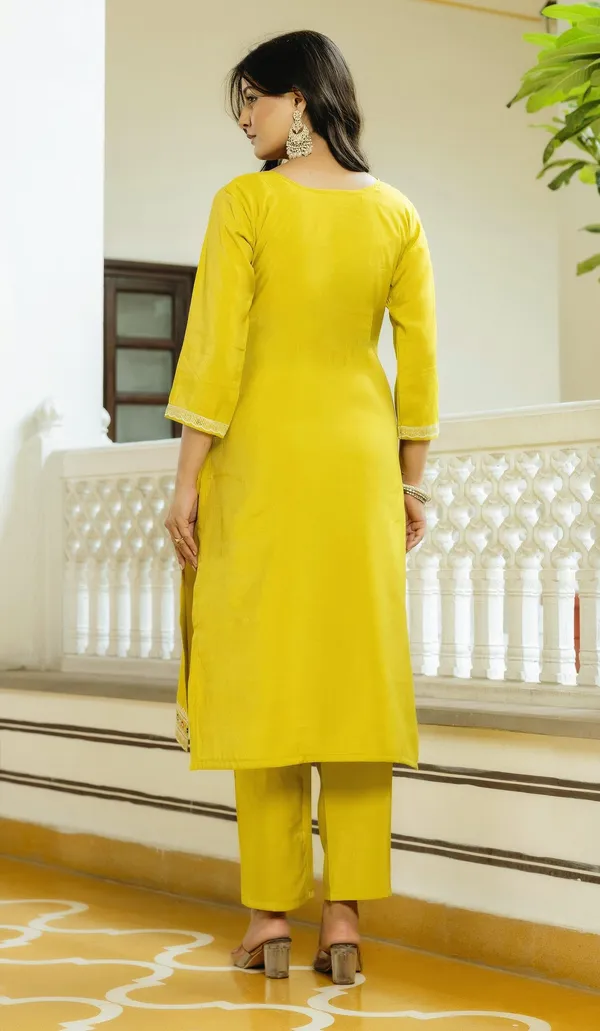 Yellow_Viscose_Assam_Silk_Straight_Embroidered_Kurta_Set_For_Women