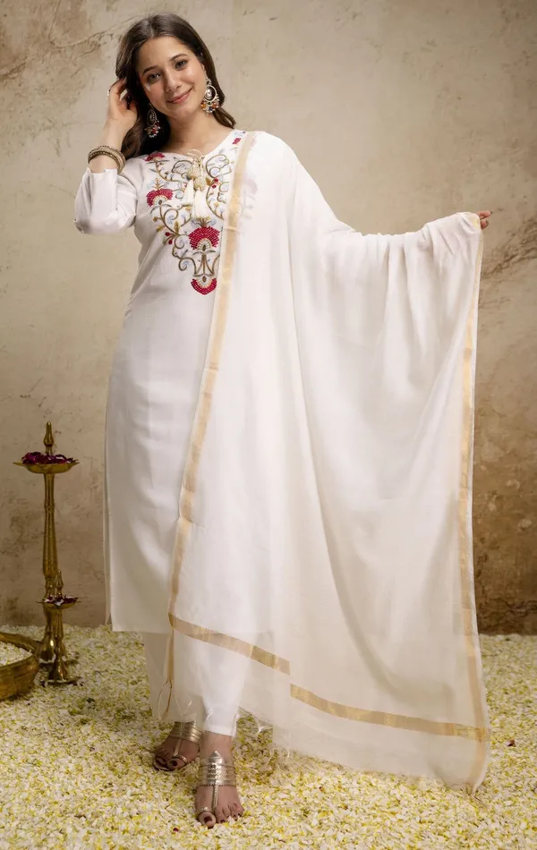 White_Cotton_Embroidered_Straight_Kurta_Set_For_Women