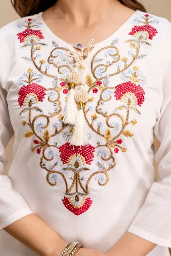 White_Cotton_Embroidered_Straight_Kurta_Set_For_Women