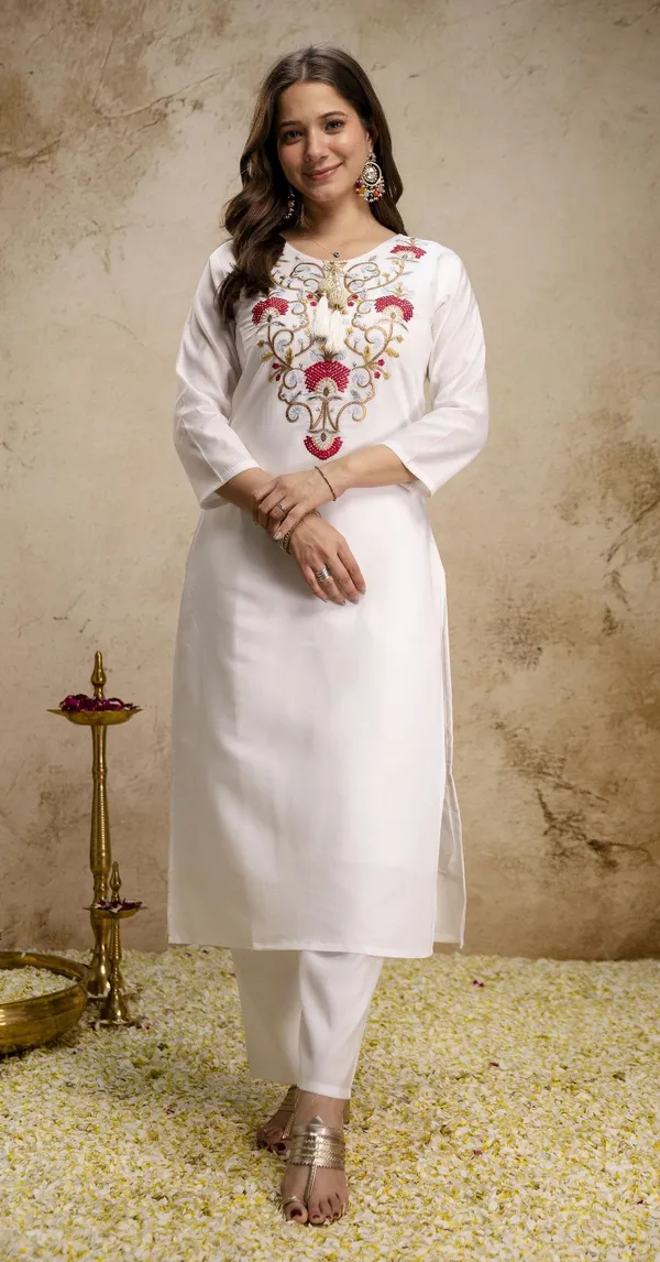 White_Cotton_Embroidered_Straight_Kurta_Set_For_Women