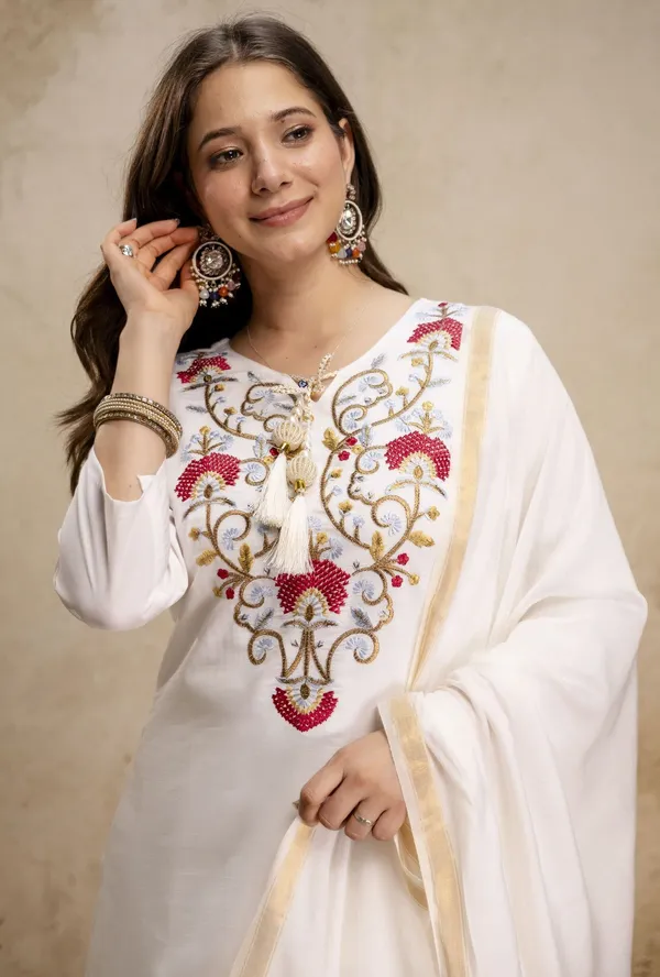 White_Cotton_Embroidered_Straight_Kurta_Set_For_Women