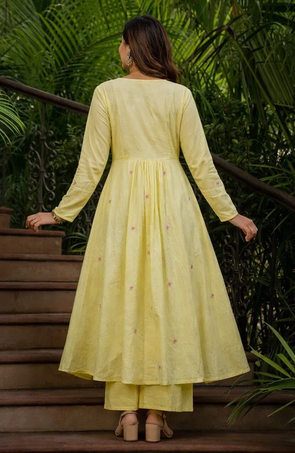 Gold_Cotton_Printed_Anarkali_Kurta_With_Bottom_&_Dupatta_For_Women