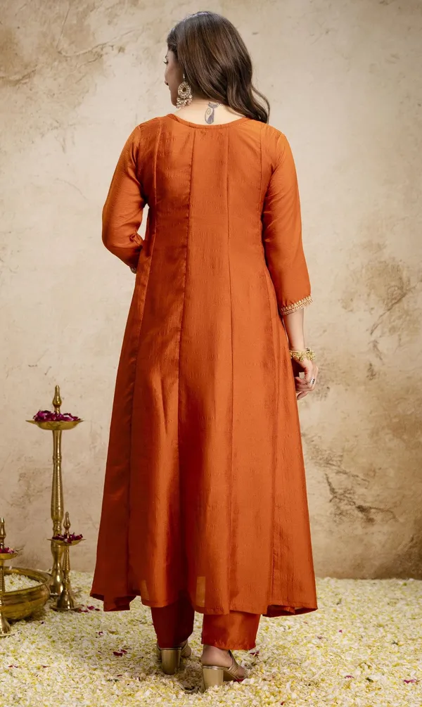 Orange_Vichitra_Silk_Embroidered_Anarkali_Kurta_Set_For_Women