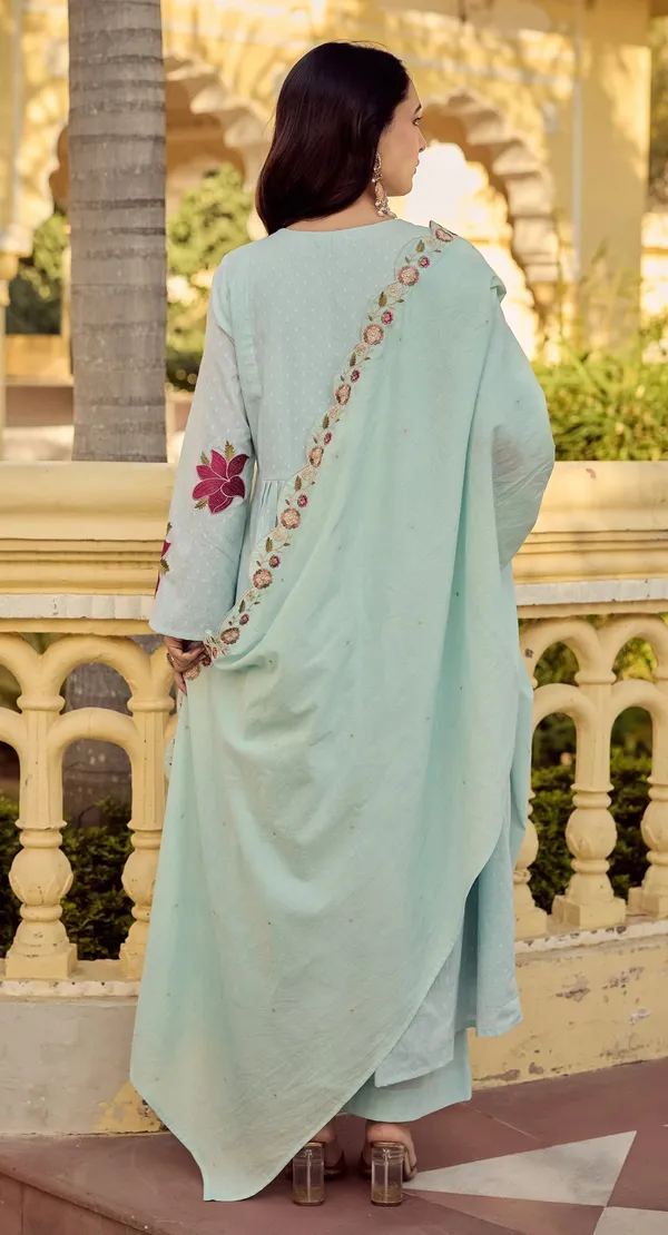 Sky_Blue_Cotton_Butti_Floral_Embroidered_Anarkali_Kurta_Set_For_Women