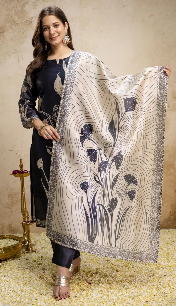 Dark_Blue_Silk_Straight_Floral_Printed_Kurta_Set_For_Women