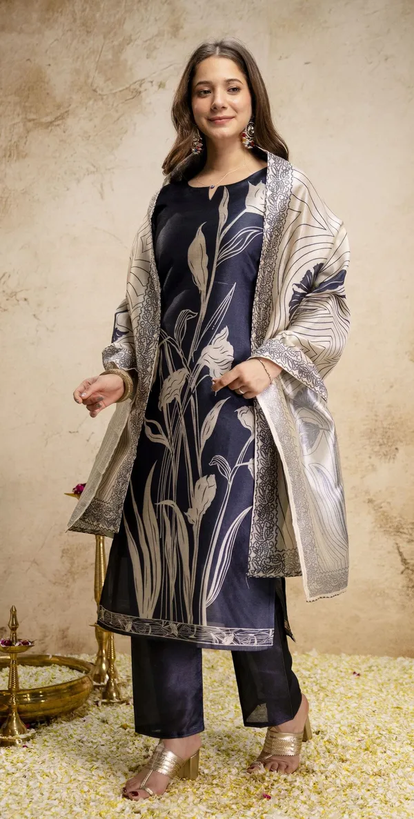 Dark_Blue_Silk_Straight_Floral_Printed_Kurta_Set_For_Women