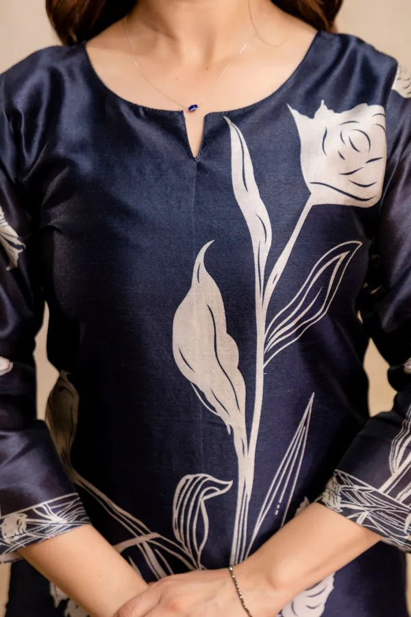 Dark_Blue_Silk_Straight_Floral_Printed_Kurta_Set_For_Women