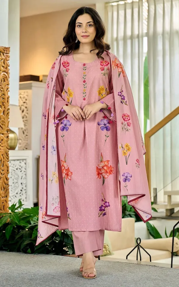 Pink_Chanderi_Printed_Straight_Kurta_Set_For_Women