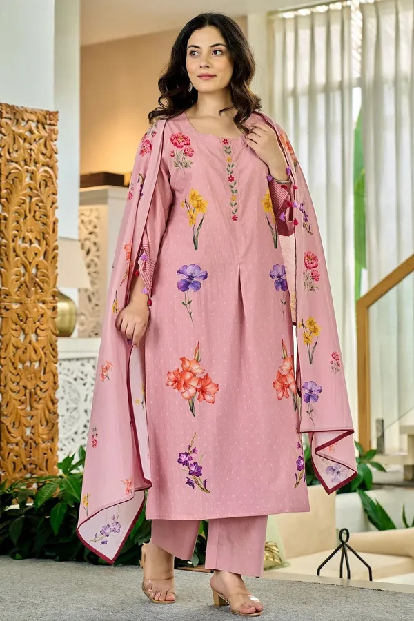 Pink_Chanderi_Printed_Straight_Kurta_Set_For_Women