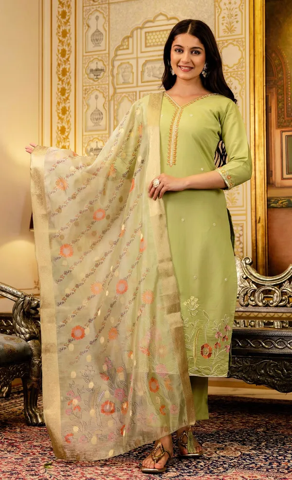 Lemon_Viscose_Straight_Embroidered_Kurta_Set_For_Women