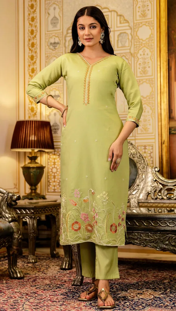 Lemon_Viscose_Straight_Embroidered_Kurta_Set_For_Women