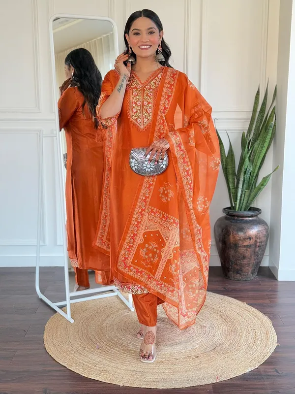 Gold_Cotton_Printed_Straight_Kurta_Pant_Dupatta_Set_For_Women