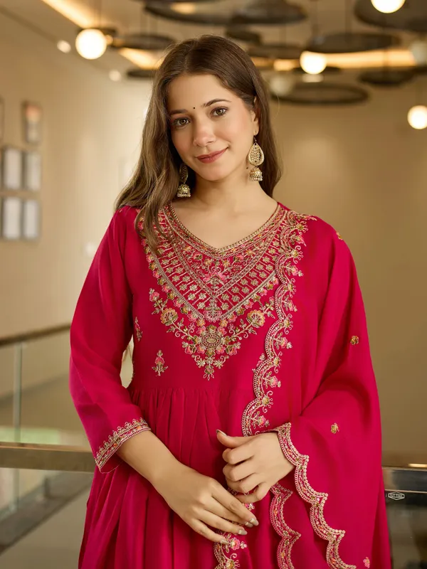Pink_Vichitra_Silk_Embroidered_Anarkali_Kurta_Set_For_Women