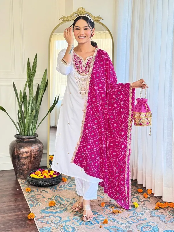 White_Cotton_Printed_Kurta_Pant_Dupatta_Set_For_Women