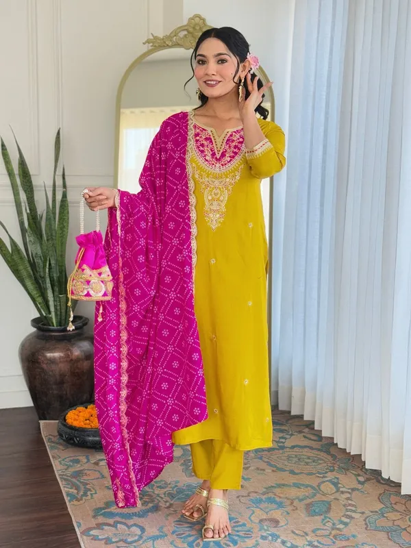 Yellow_Chanderi_Cotton_Straight_Embroidered_Kurta_Set_For_Women