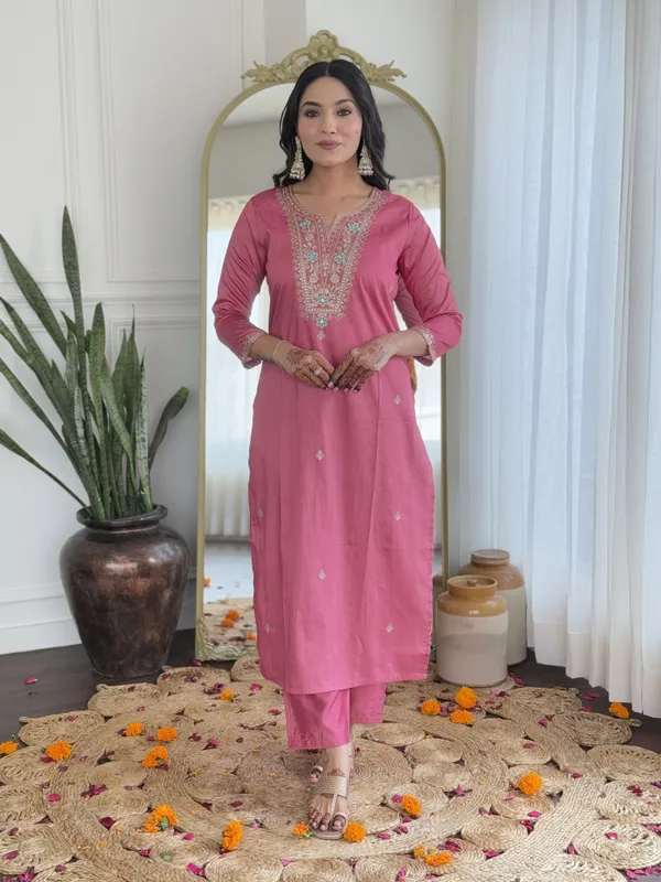 Pink_Viscose_Silk_Straight_Embroidered_Kurta_Set_For_Women