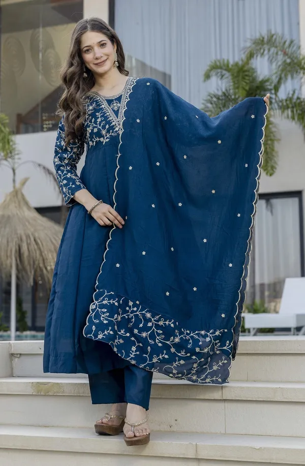 Blue_Cotton_Embroidered_Kurta_With_Pant_&_Dupatta_For_Women