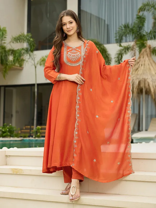 Orange_Cotton_Embroidered_Kurta_Set_For_Women